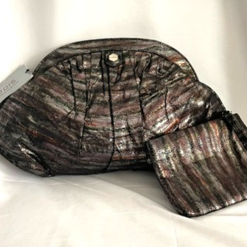 LODIS Suzette Metallic Minx Evening Clutch Purse plus Matching Wristlet NWT